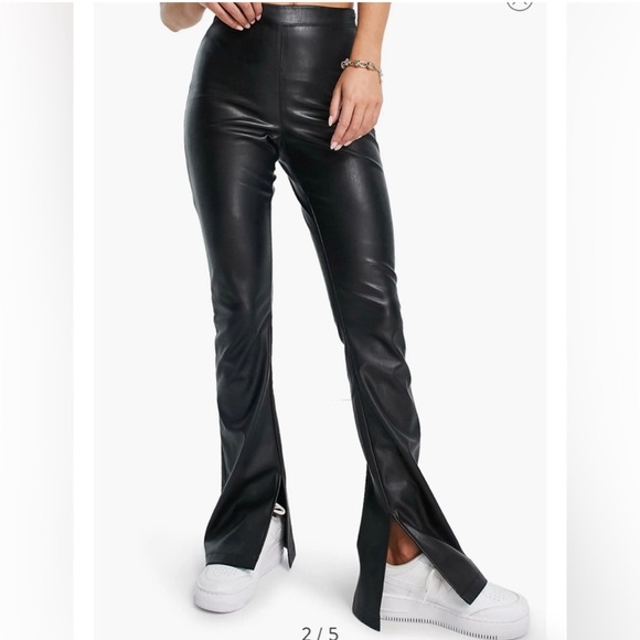 TOPSHOP Black Faux Leather Flare Pants Zipper Retro Goth Women’s Size 6 NEW - Picture 2 of 13